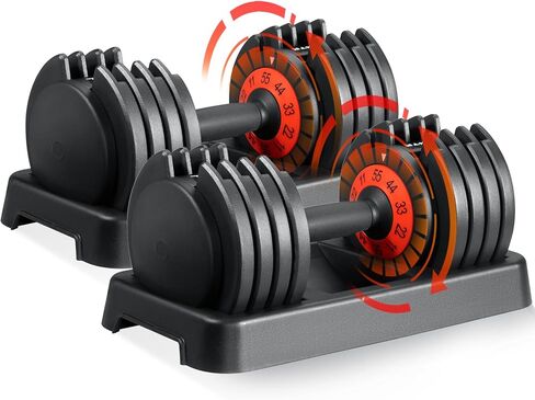 SKOK 25/55 lbs Pair Adjustable Dumbbells Set, Adjustable Weights Dumbbells Set for Men and Women with Anti-Slip Fast Adjust Weight by Turning Handle Dumbbell with Tray in Saudi Arabia