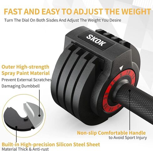 SKOK 25/55 lbs Pair Adjustable Dumbbells Set, Adjustable Weights Dumbbells Set for Men and Women with Anti-Slip Fast Adjust Weight by Turning Handle Dumbbell with Tray in Saudi Arabia
