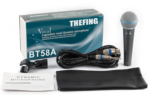BT 58A ميكروفون كاريوكي صوتي ديناميكي سلكي XLR محمول للغناء، فائق القلب، يتضمن كابل صوت بطول 16 قدم ومحول حامل، للمسرح، الاستوديو، الخلاط، مكبر الصوت in Kuwait