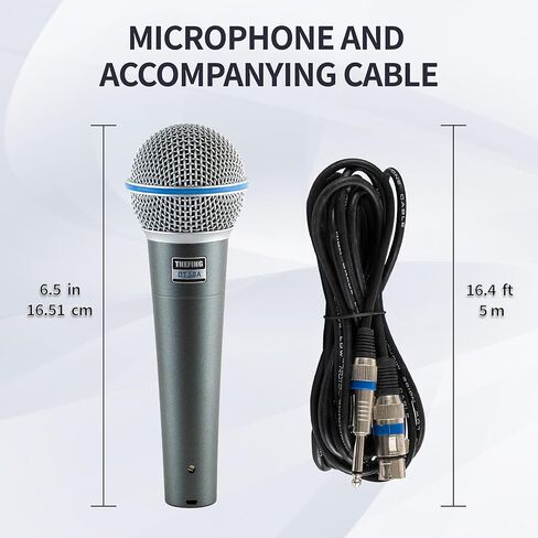 BT 58A ميكروفون كاريوكي صوتي ديناميكي سلكي XLR محمول للغناء، فائق القلب، يتضمن كابل صوت بطول 16 قدم ومحول حامل، للمسرح، الاستوديو، الخلاط، مكبر الصوت in Kuwait
