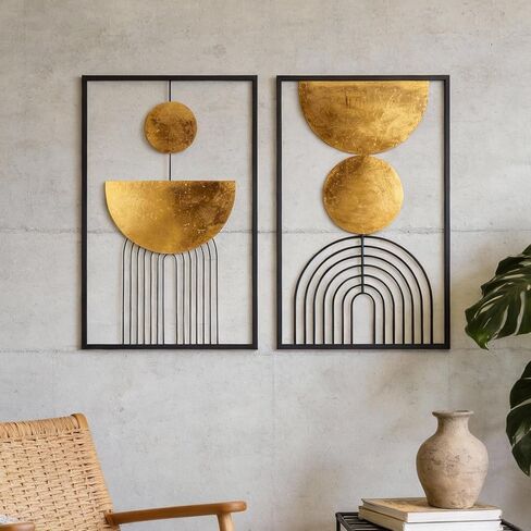 Oakrain Home Decor Metal Wall Mirror with Multi Circle Plates, Large Modern Wall Art Sculpture Decor for Living Room, Office, Bedroom, 45.3 X 1.9 X 21.6 Inches, Gold in Kuwait