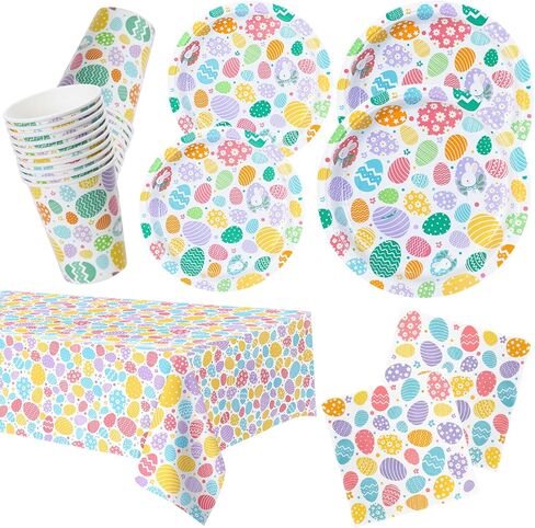 لوحات ورق عيد الفصح لوحات مناديل وكؤوس مجموعة أدوات مئات يمكن التخلص منها لأدوات المائدة لعيد الفصح السعيد in Kuwait