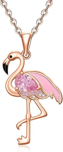 Flamingo Necklace for Women Sterling Silver Rose Gold Pink Flamingo Gifts for Women Bird Pendant Cubic Zirconia Flamingos Jewelry in Kuwait