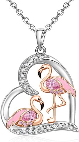 Flamingo Necklace for Women Sterling Silver Rose Gold Pink Flamingo Gifts for Women Bird Pendant Cubic Zirconia Flamingos Jewelry in Kuwait