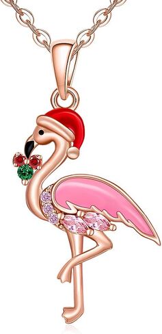 Flamingo Necklace for Women Sterling Silver Rose Gold Pink Flamingo Gifts for Women Bird Pendant Cubic Zirconia Flamingos Jewelry in Kuwait