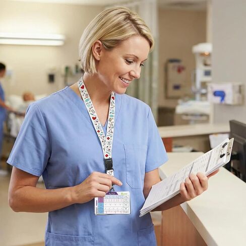 EKG Rhythm Reference Cards with Nurse Print Lanyard, Nursing Badge Buddy Set, ECG Quick Badge Card for RN Paramedic, Nurse Gift in Kuwait