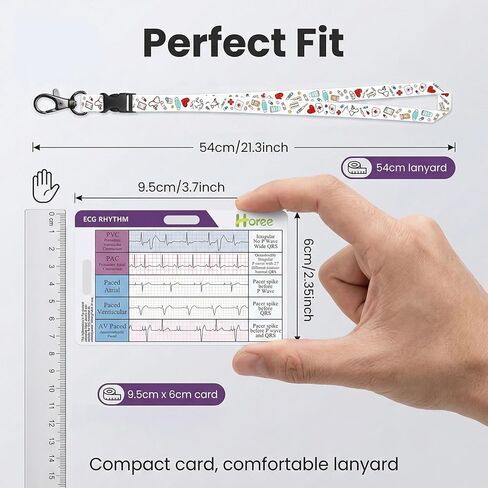 EKG Rhythm Reference Cards with Nurse Print Lanyard, Nursing Badge Buddy Set, ECG Quick Badge Card for RN Paramedic, Nurse Gift in Kuwait