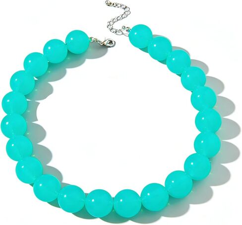 Colorful Chunky Beaded Necklace for Women Colorful Acrylic Round Beaded Choker Necklace Fashion Adjustable Neon Resin Large Round Beads Necklaces Handmade Summer Costume Party Jewelry in Kuwait
