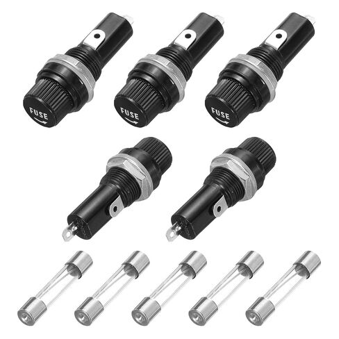 uxcell 5Pcs Panel Mounted Fuse Holders 45 x 18.4mm 250V 125V, 20A Screw Cap Fuse Holders with 5 Pcs 6 x 30mm Fast-Blow Glass Tubes Fuses in Saudi Arabia