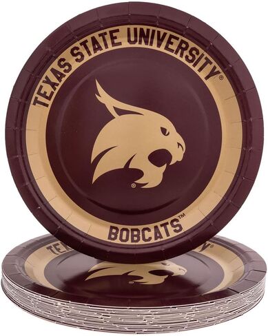 أطباق ورقية لجامعة ولاية تكساس من صبار الصحراء، عدد 20 لوحة دائرية مقاس 9 بوصة من TXST Bobcats للبوابات الخلفية والحفلات والتخرج والمناسبات (التصميم أ) in Saudi Arabia
