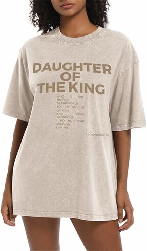 Christian Oversized Shirts for Women Daughter of The King Shirt Bible Verse Graphic Tees Religious Acid Wash Tshirt in Kuwait
