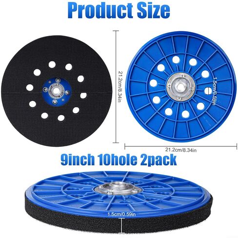 قطعتان من وسادة النسخ الاحتياطي لآلة صنفرة الحوائط الجافة مقاس 9 بوصة 210 مم مع نمط 10 فتحات وخيط 14 مم، متوافقة مع بورتا لآلات الصنفرة بدون غبار لسهولة تغيير القرص لأنظمة التثبيت القوية in Kuwait