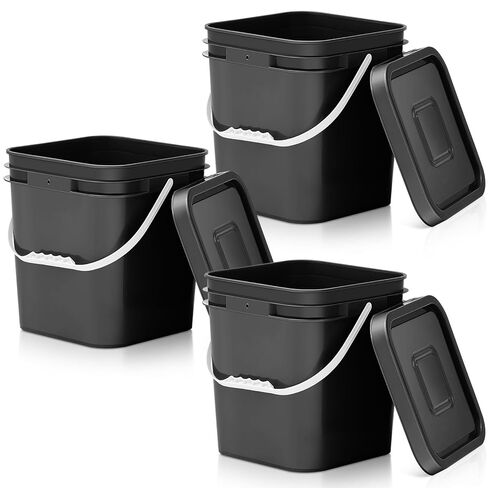 Mumufy 5 Pcs 3.5 Gallon Square Food Grade Bucket with Lid Square Bucket Pail with Plastic Handles for Storing Dry Food, Charcoal, Camping, Fishing (White) in Saudi Arabia