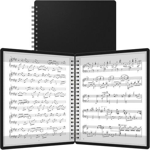 HOUYEE 1 Pack Sheet Music Folder,Spiral Binder Organizer for Music Stand,40 Plastic Sleeves Display 80 Pages, Fits Letter Size 8.5 x 11 Inch, Piano Sheet Music Holder For Choral Band Orchestra (Black) in Kuwait