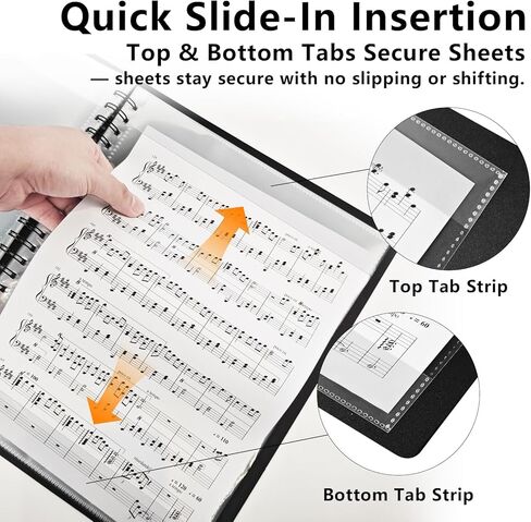 HOUYEE 1 Pack Sheet Music Folder,Spiral Binder Organizer for Music Stand,40 Plastic Sleeves Display 80 Pages, Fits Letter Size 8.5 x 11 Inch, Piano Sheet Music Holder For Choral Band Orchestra (Black) in Kuwait