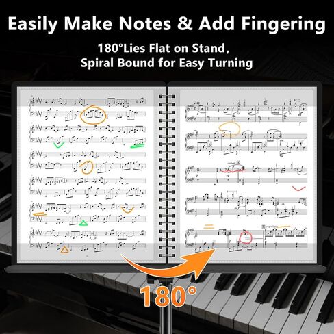 HOUYEE 1 Pack Sheet Music Folder,Spiral Binder Organizer for Music Stand,40 Plastic Sleeves Display 80 Pages, Fits Letter Size 8.5 x 11 Inch, Piano Sheet Music Holder For Choral Band Orchestra (Black) in Kuwait