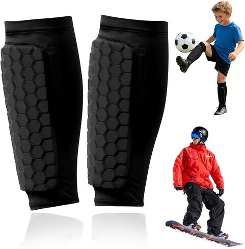 وسادات واقي قصبة القدم للشباب البالغين، واقي قصبة الساق للأطفال، كم ضاغط للساق مع وسادات على شكل قرص العسل، معدات حماية خفيفة الوزن لساق الساق لكرة القدم وكرة القدم البيسبول in Kuwait