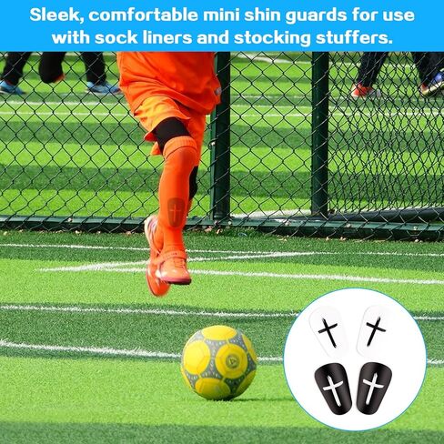 2 Pairs Mini Soccer Shin Guards for Kids, Youth & Adults - Ultra Lightweight Small Shin Pads with Comfortable Fit, Ideal for Football, Indoor Soccer & Training (Black & White) in Kuwait