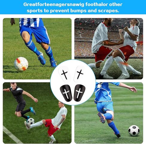 2 Pairs Mini Soccer Shin Guards for Kids, Youth & Adults - Ultra Lightweight Small Shin Pads with Comfortable Fit, Ideal for Football, Indoor Soccer & Training (Black & White) in Kuwait