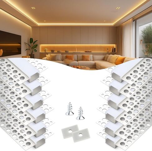 12 Pack 6.6FT Trimless Recessed Aluminum Channel, LED Strip Light Diffuser Channel with Milky White Cover & End Caps, Aluminum LED Profile for Cabinet, Home & Indoor Lighting in Kuwait