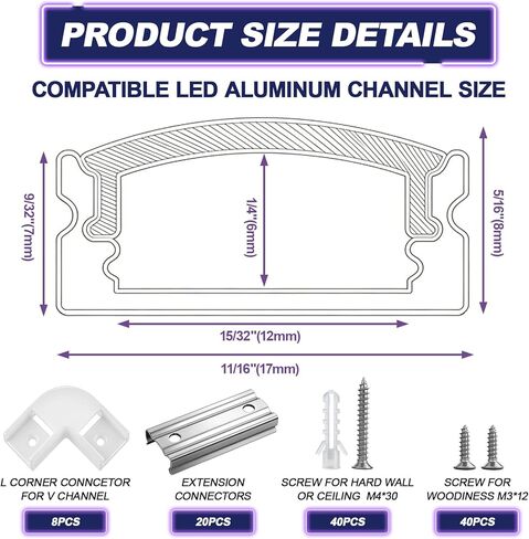 28 Pack LED Strips Connector kit Include L-Shape Corner Connector U Shape LED Aluminum Channel System and Screws in Saudi Arabia