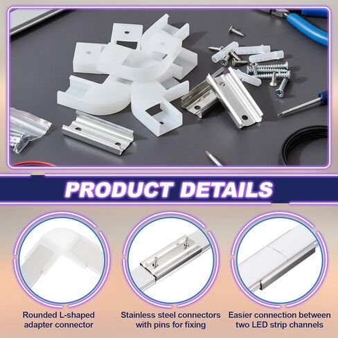 28 Pack LED Strips Connector kit Include L-Shape Corner Connector U Shape LED Aluminum Channel System and Screws in Saudi Arabia
