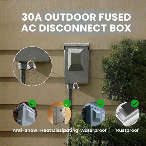 صندوق فصل التيار المتردد المنصهر بقدرة 30 أمبير في الهواء الطلق، 120/240 فولت تيار متردد، صندوق معدني سريع الفصل، صندوق كهربائي لمفتاح فصل لأنظمة التدفئة والتهوية وتكييف الهواء المقسمة الصغيرة، وتكييف الهواء التجاري المنزلي والخفيف in Kuwait