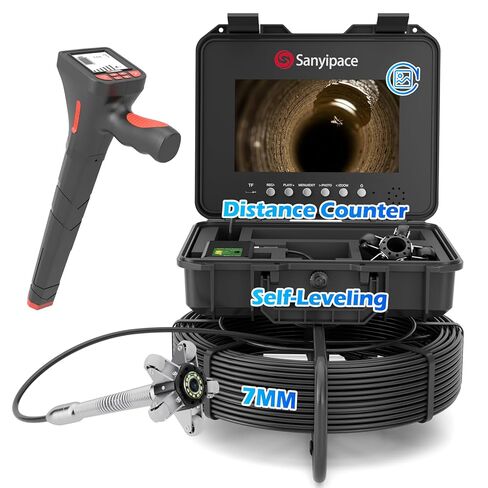 كاميرا الصرف الصحي Sanyipace مع محدد الأنابيب، كابل 7 مم/0.28 بوصة، 512 هرتز، شاشة IPS 10.1 بوصة، بطاقة 32 جيجابايت، كاميرا فحص بوريسكوب 165FT/50M، DVR مع مكبر صوت، لفحص أنابيب الصرف الصحي in Kuwait