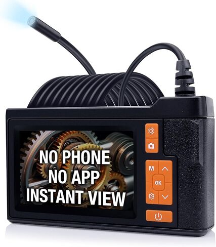 كاميرا بوريسكوب مع ضوء، منظار داخلي بشاشة IPS 4.3 بوصة، كاميرا فحص بدون هاتف بدون تطبيق مع ضوء، كابل شبه صلب بطول 16.4 قدم، منظار صناعي 8 LED مع بطاقة 32 جيجابايت لفحص السيارات والأنابيب والمنزل in Kuwait