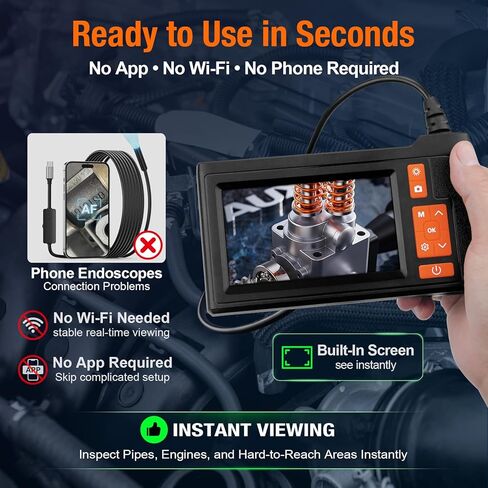 كاميرا بوريسكوب مع ضوء، منظار داخلي بشاشة IPS 4.3 بوصة، كاميرا فحص بدون هاتف بدون تطبيق مع ضوء، كابل شبه صلب بطول 16.4 قدم، منظار صناعي 8 LED مع بطاقة 32 جيجابايت لفحص السيارات والأنابيب والمنزل in Kuwait