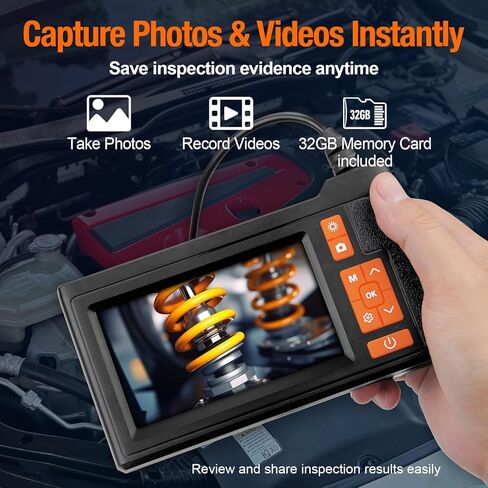 كاميرا بوريسكوب مع ضوء، منظار داخلي بشاشة IPS 4.3 بوصة، كاميرا فحص بدون هاتف بدون تطبيق مع ضوء، كابل شبه صلب بطول 16.4 قدم، منظار صناعي 8 LED مع بطاقة 32 جيجابايت لفحص السيارات والأنابيب والمنزل in Kuwait