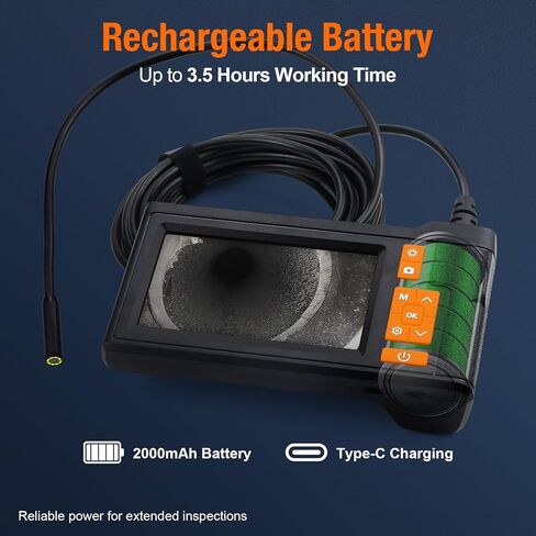 كاميرا بوريسكوب مع ضوء، منظار داخلي بشاشة IPS 4.3 بوصة، كاميرا فحص بدون هاتف بدون تطبيق مع ضوء، كابل شبه صلب بطول 16.4 قدم، منظار صناعي 8 LED مع بطاقة 32 جيجابايت لفحص السيارات والأنابيب والمنزل in Kuwait