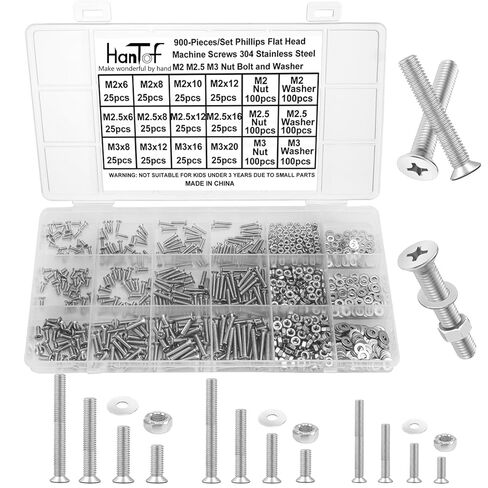 900PCS Round Head Screws Assortment Kit, M2 M2.5 M3 Bolts and Nuts Washers Set, Phillips Drive Pan Head Machine Screws, Carbon Steel Black Oxide, Small Bolts Fully Threaded with Storage Box. in Saudi Arabia