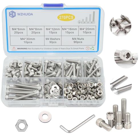 400 قطعة من مجموعة براغي M3، مسامير وصواميل M3*6 مم/8 مم/10 مم/12 مم/16 مم/20 مم، مجموعة غسالات صواميل ومسامير مترية من الفولاذ المقاوم للصدأ مع مفتاح ألين سداسي واحد in Kuwait