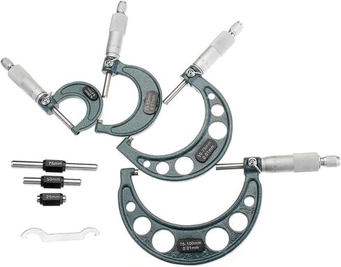 AEE2-4Pcs Outside Micrometer Set Machinist Tool 0-4Inch 0-100Mm 4 0.01Mm Accuracy Carbide Micrometer Set in Kuwait