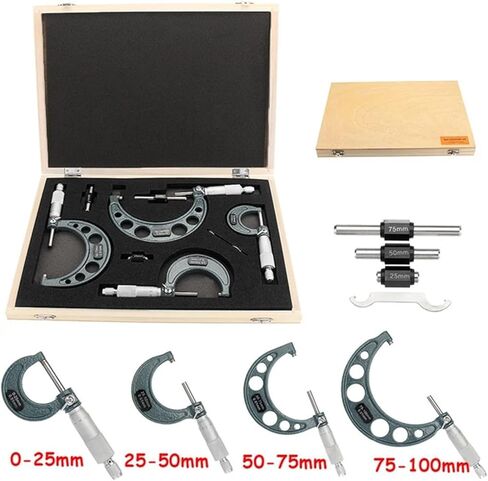 AEE2-4Pcs Outside Micrometer Set Machinist Tool 0-4Inch 0-100Mm 4 0.01Mm Accuracy Carbide Micrometer Set in Kuwait
