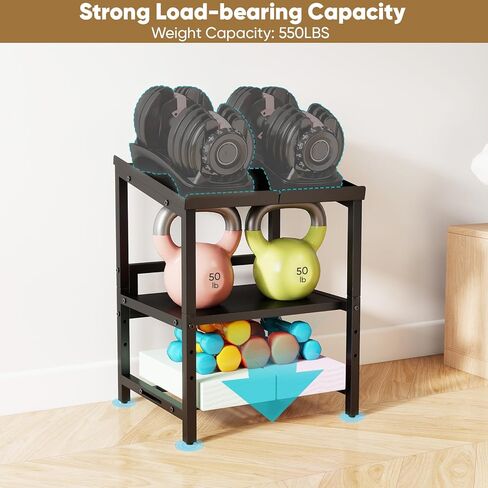 Adjustable Dumbbell Rack, 3 Tier Adjustable Dumbbell Stand, Holds 660LBS, Heavy Duty Dumbbells Weight Rack, Kettlebell Stand for Home Gym Strength Training, Rack Only in Kuwait