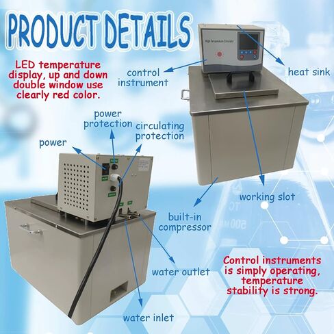 220V 20L Laboratory Thermostatic Circulator Pump 3.6KW Digital High Temperature Circulator Oil Bath with Adjustable Temp Room Temp ~ 300°C for Reactor Evaporator in Kuwait