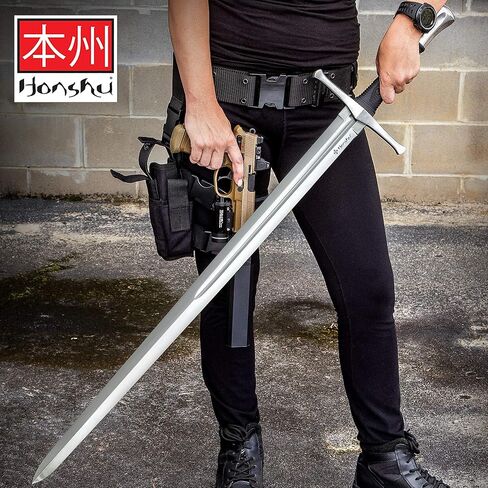 HONSHU عريض السيف والغمد - 43 1/2 "الطول الكامل | 1060 شفرة من الصلب الكربوني | متوازن وخفيف الوزن | TPR متين مع قبضة مانعة للانزلاق | الحلق من الفولاذ المقاوم للصدأ | يتضمن شماعة حزام جلدي in Saudi Arabia