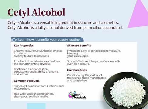 Cetyl Alcohol Cosmetic Grade 16 Ounce / 453 Grams - Cetyl Alcohol Emulsifying Wax Organic for Lotion Making & Thickener for Skin Care Products, Moisturizing Ingredient for Dry Skin by Talsen Chemical in Kuwait
