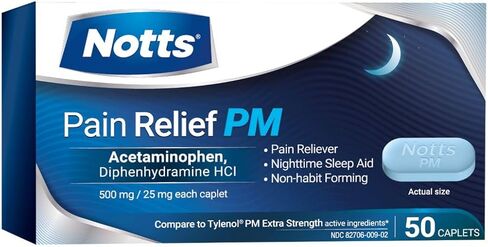 PM Extra Strength Pain Relief & Sleep Aid, 500mg Acetaminophen & 25mg Diphenhydramine HCl, 50 Caplets for Nighttime Aches, Headaches & Body Pain, Non-Habit Forming (Pack of 2) in Saudi Arabia