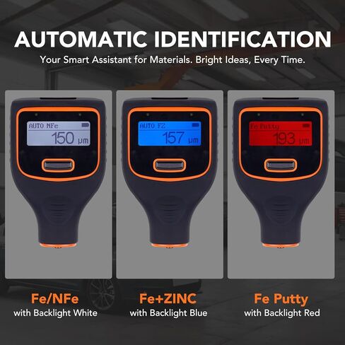 مقياس عمق الطلاء - مقياس سمك الطلاء ذو ​​الشاشة المزدوجة للحديد / الألومنيوم / الزنك / حشو جسم السيارة، مقياس سمك الطلاء مع الكشف التلقائي عن المواد، نطاق 0 ~ 3000 ميكرومتر، إنشاء تقرير قياس تلقائي in Kuwait