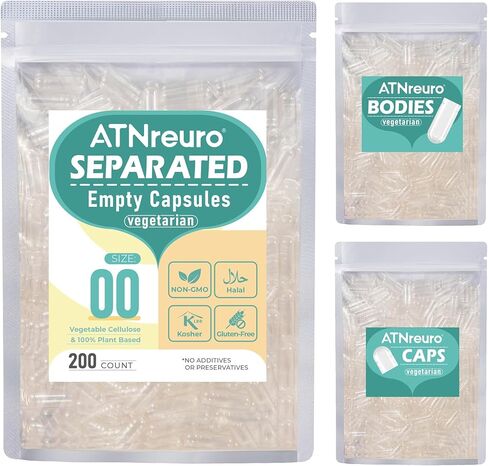 Vegan Separated Empty Capsules Size 00 (1000 Count), HPMC Pill Capsules Empty for DIY Supplement Filling in Kuwait