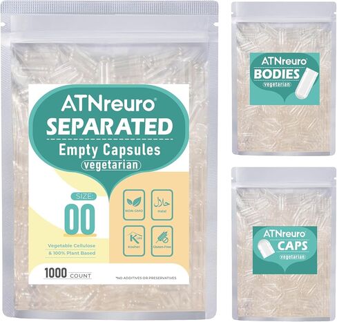 Vegan Separated Empty Capsules Size 00 (1000 Count), HPMC Pill Capsules Empty for DIY Supplement Filling in Kuwait