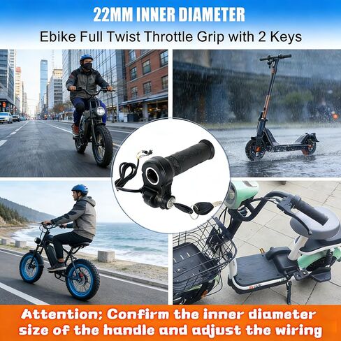 خنق تويست كامل يناسب Ridstar Q20، 3 دبوس قابس مقاوم للماء متوافق مع Ridstar Q20/Q20 Pro Lite E-Bike، مع مفتاحين لترقية ملحقات سكوتر الكهربائية Trike الجهد العالمي in Kuwait