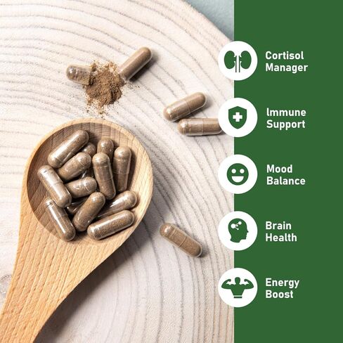 GlowEver KSM-66 Ashwagandha Supplements with L-Theanine Moringa Organic Mushrooms Complex Ginseng Ginkgo Biloba - Mood & Energy Support, Cortisol Manager, Immune Support, 60 Vegan Capsules in Saudi Arabia