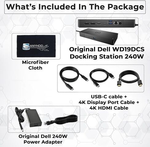 Dell WD19DCS Docking Station Performance Dock Bundle with 240W Power Adapter (210W Power Delivery) + HDMI Cable + Display Port Cable + USB-C Cable + Microfiber Cloth Included (Renewed) in Kuwait