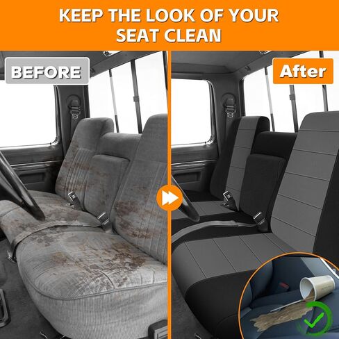 Truck Seat Cover Compatible with 1987-1991 Ford F150 Front Bench with Opening Armrest and Molded Headrest, Charcoal in Kuwait