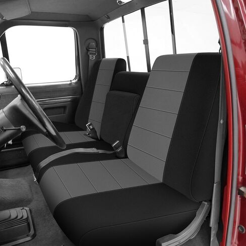 Truck Seat Cover Compatible with 1987-1991 Ford F150 Front Bench with Opening Armrest and Molded Headrest, Charcoal in Kuwait
