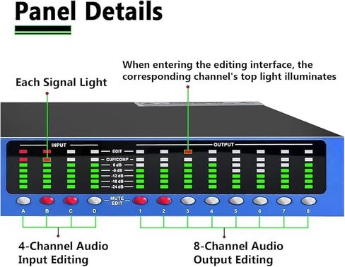 COYEUX Professional Audio Processor, 4-In/8-Out, All-in-One Matrix System with 31-Band Equalizer, Crossover, Mixer, with LCD Screen and Level Indicator, Can Set Via a PC, for Studio in Saudi Arabia